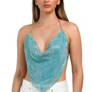 House of Harlow 1960 Rhinestone Scarf Halter Top